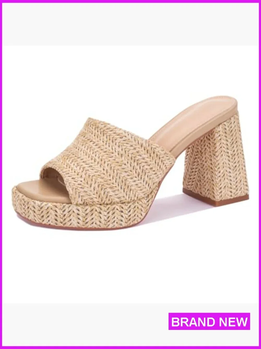 Platform Raffia Heeled Sandals Wedge Slip On Block Heel Chunky Summer Beach